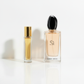 Giorgio Armani Sì with gold sample vial on white background