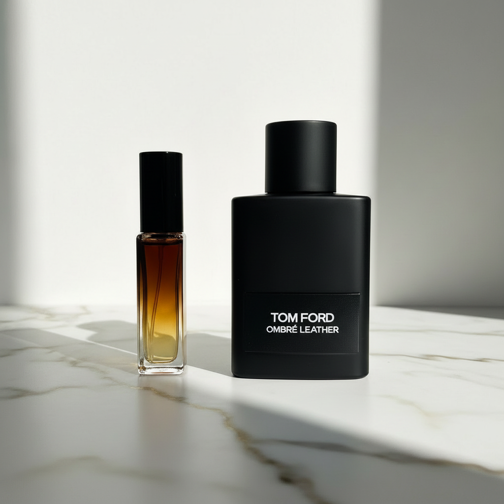 Tom Ford and Amber Gradient on White Marble